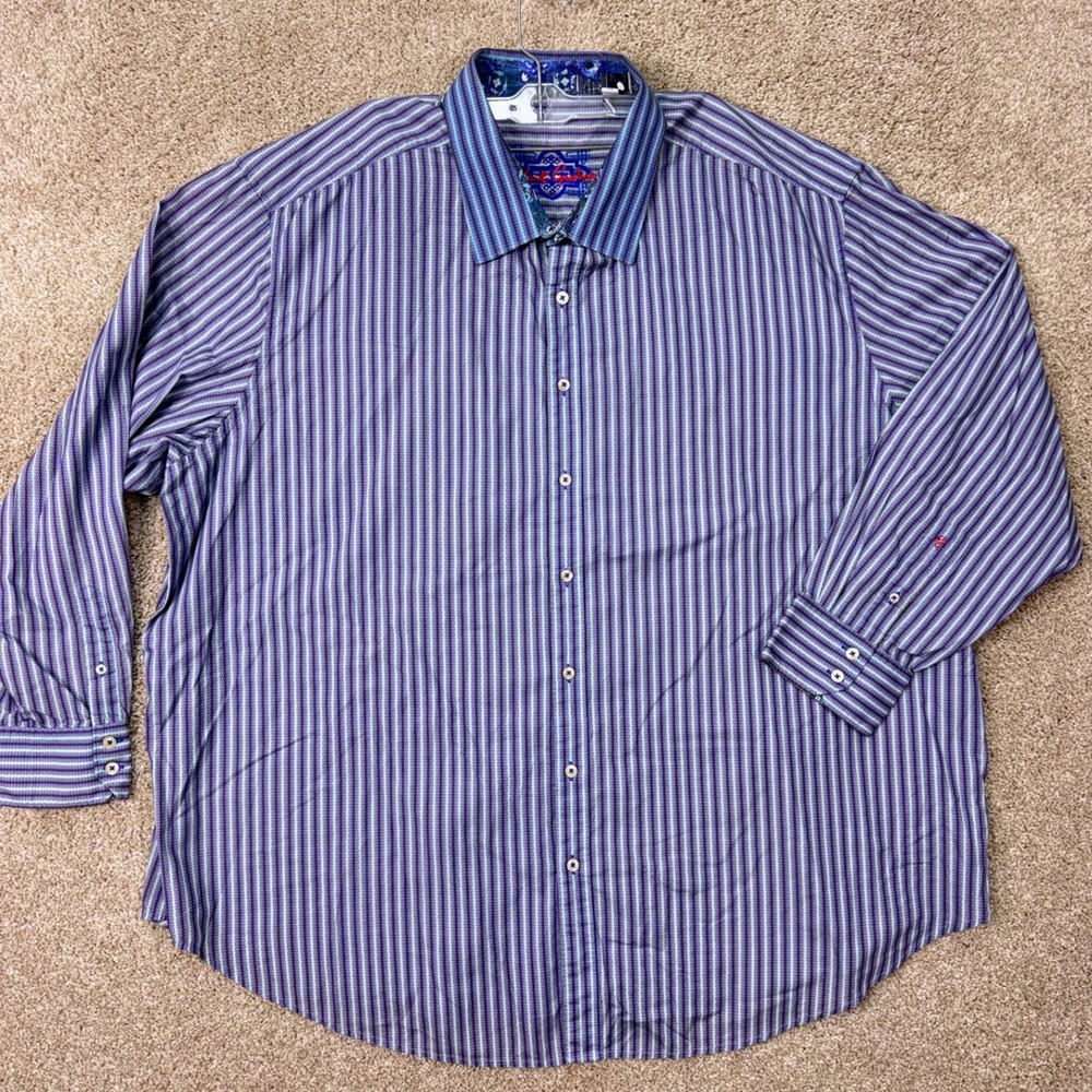 Robert Graham Shirt Mens 4XL Long Sleeve Striped Blue Purple Button Down EUC